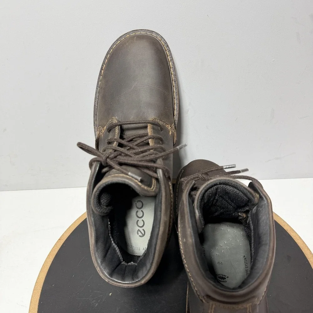 Ecco Boots Mens Size 10 Brown Leather Lace Up Dry Ankle Casual Outdoor